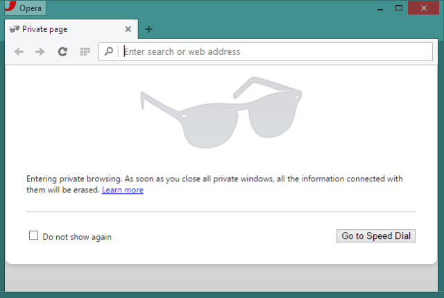 Entering private browsing message on opera