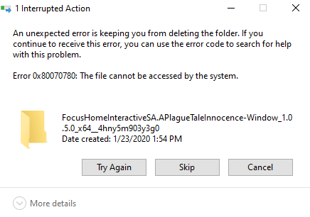 Error 0x80070780 The file cannot be accessed by the system