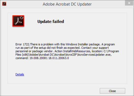 adobe acrobat reader dc update failed error 1722 adobe acrobat reader dc update failed error 1722
