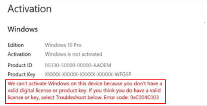 Fix Error Code 0xc004c003 Windows 10 Activation After Installing Kb