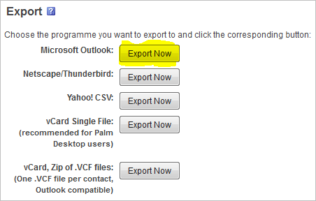 export yahoo mail contacts