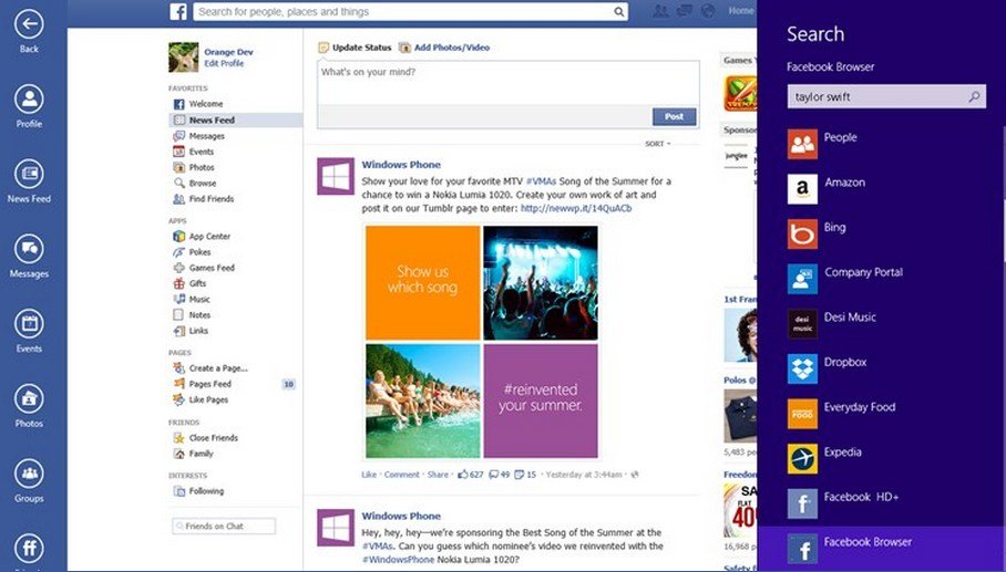 Facebook Browser Free App to use FB on Windows 8