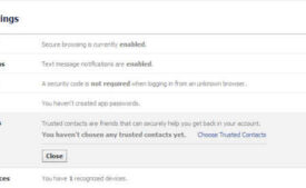Facebook Security Settings option