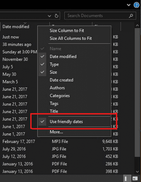 File Explorer Friendly dates