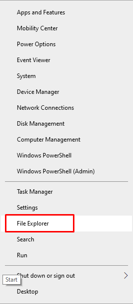 File Explorer on power user menu