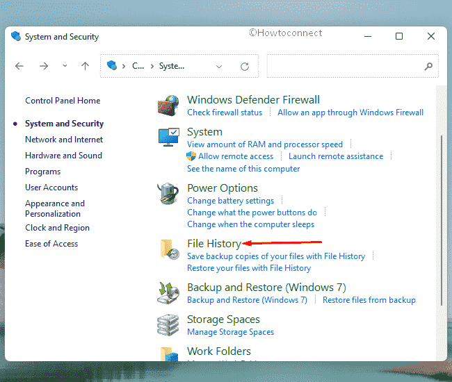 File History Cleanup Element not found in Windows 11 - restore File history
