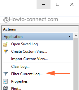 Filter Current Log in the right pane of Applications log in Windows 10 Event Viewer