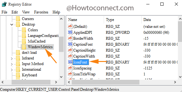 Find IconFont in Registry Editor in Windows 10