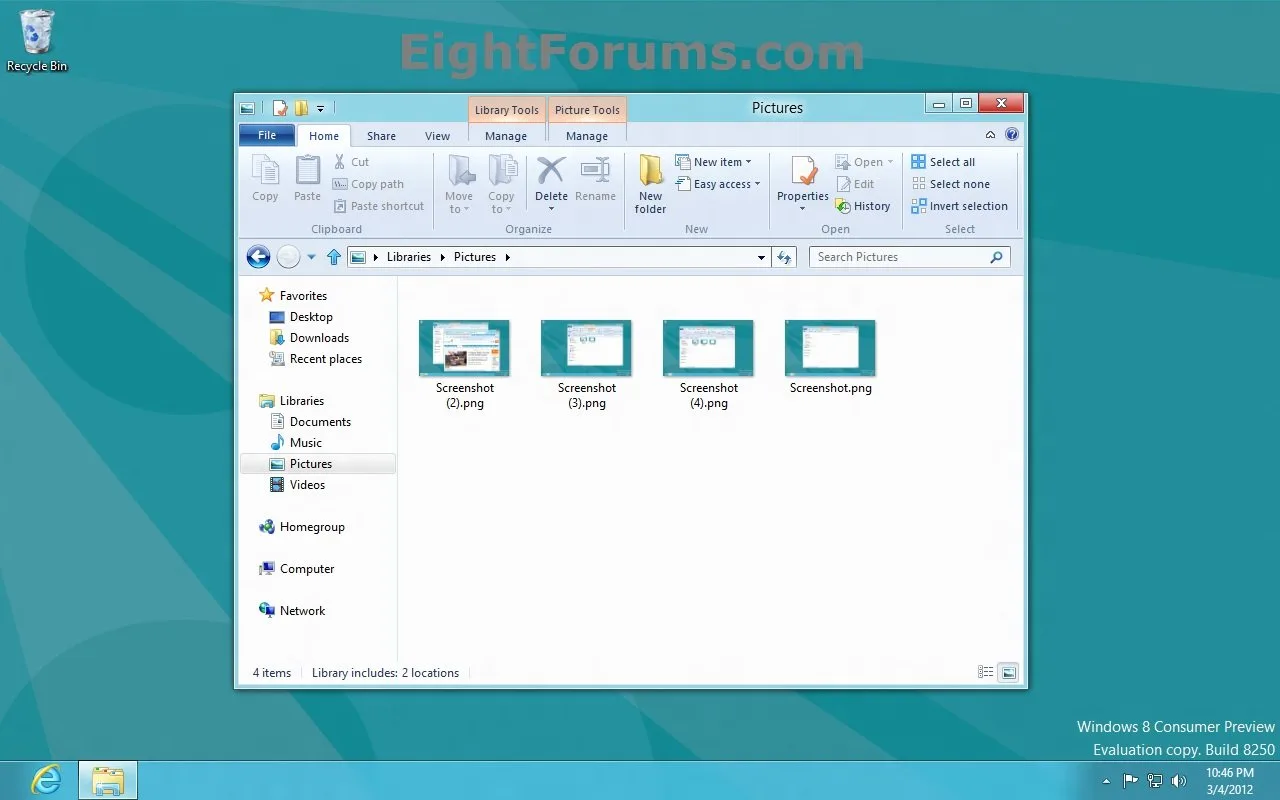find screenshots items from libarary in windows 8