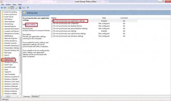 find sync setting menu in group editor