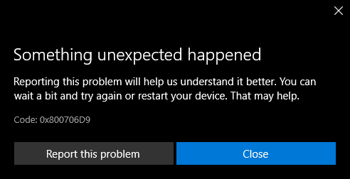 Microsoft Store Error 0x800706D9