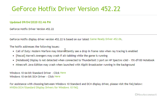 GeForce Hotfix Driver Version 452.22 Based on NVIDIA Game ready
