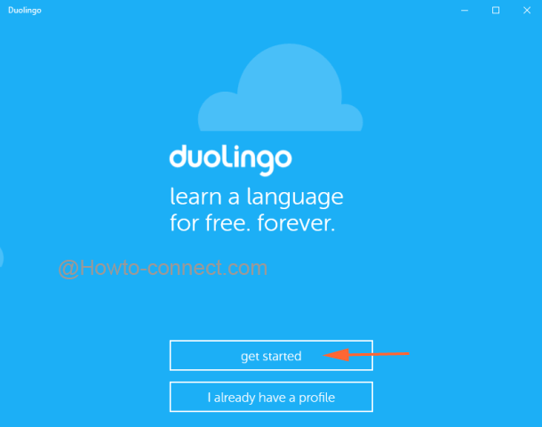 Get started button to start Duolingo app