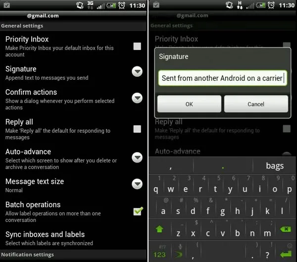 gmail signature in android
