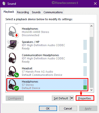 Go to headphones properties to adjust audio level