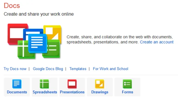 google docs screen page
