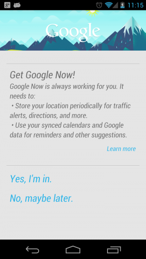 GoogleNow screen in android phone image