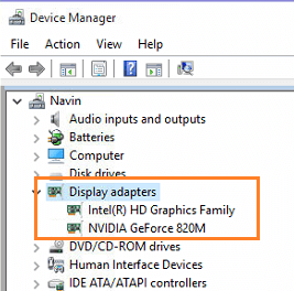 Graphics card listed under Display Adpaters