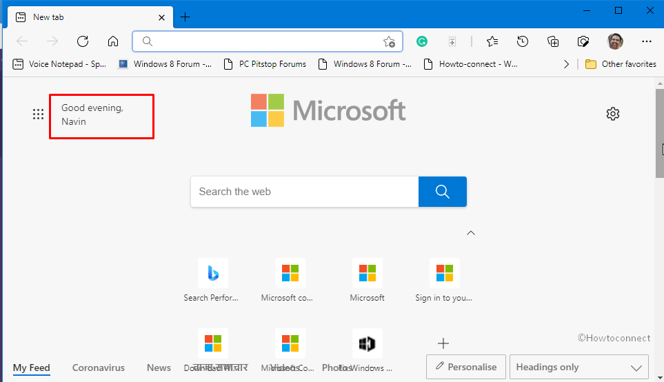Greeting on Microsoft Edge