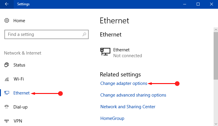 How to Disable Ethernet Network Connection in Windows 10 Pic 1