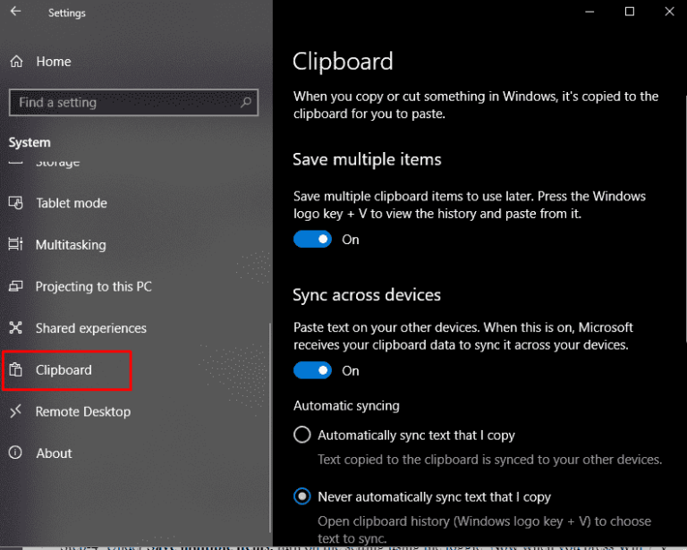 How to Enable Save Clipboard Data, Clear and Sync in Windows 10