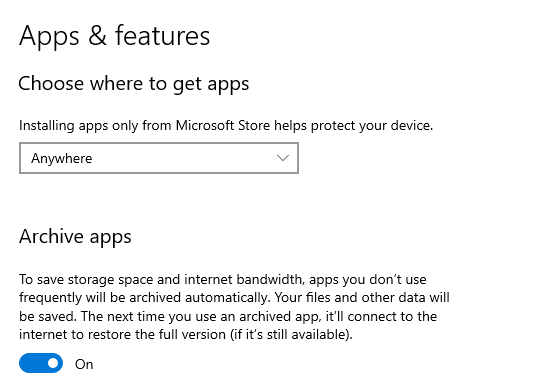 How to Enable and Disable Archive Apps in Windows 10