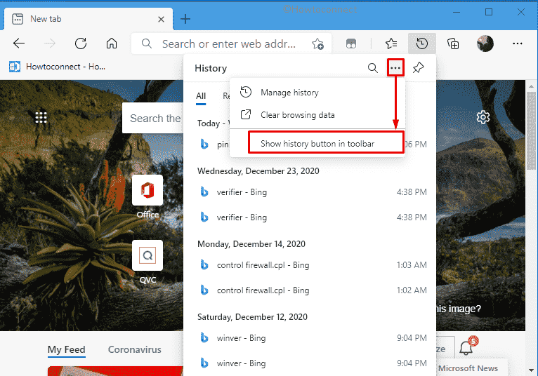 How to Hide or Show History button in Toolbar in Microsoft Edge