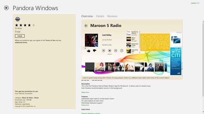 How to Install and Access Pandora Windows App in Windows 8 image 5