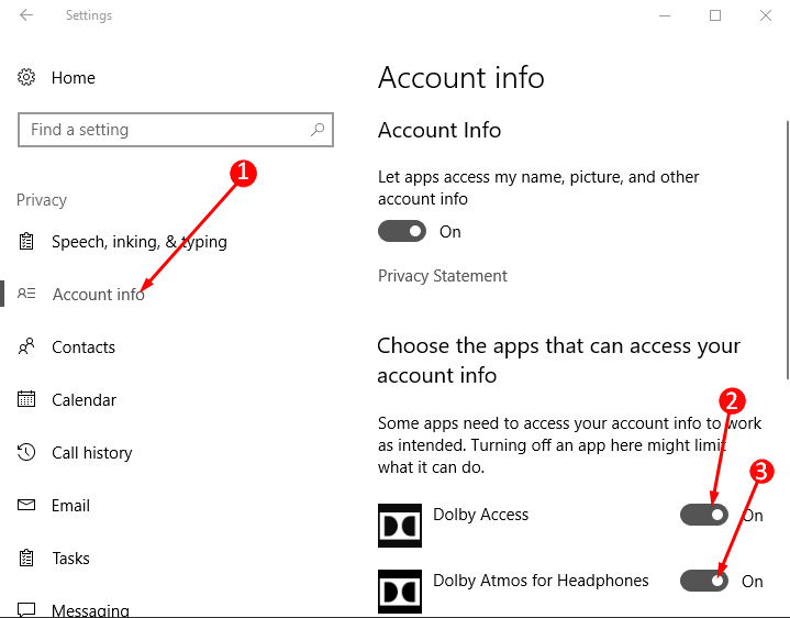 How to Let Dolby Atmos For Headphone Access Account info in Windows 10 pic 2