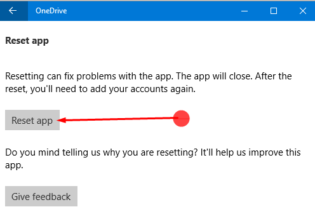 reset onedrive