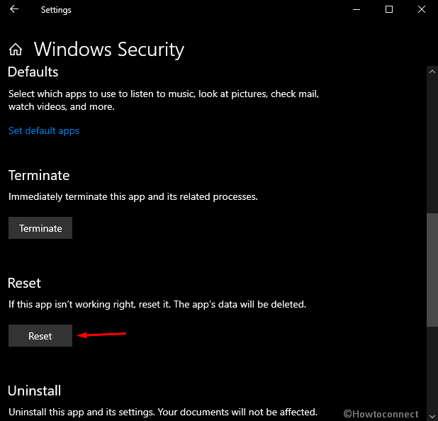 reset windows security app windows 10