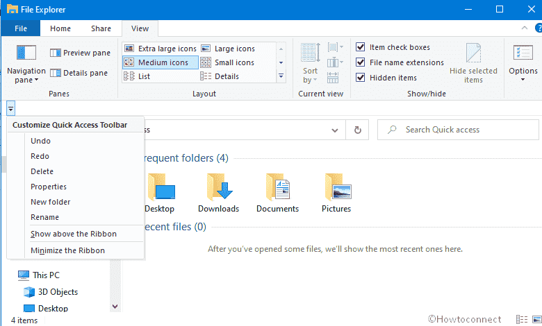How to Show Rename Undo and Redo in Quick Access in Windows 10