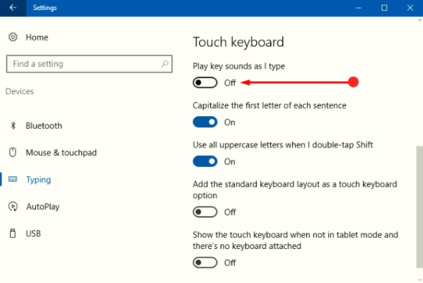 how to enable keyboard typing sound on windows 10