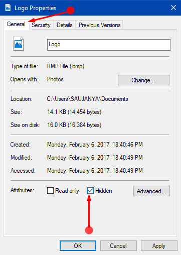 How to Unset / Set Hide and Read Only Attributes For File, Folder on Windows 10 Pic 3