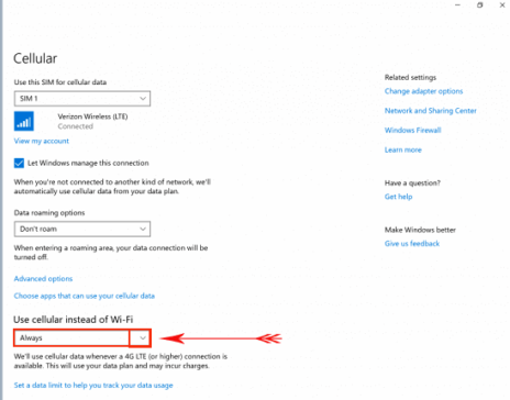 How to Use Cellular Instead WiFi Network Automatically in Windows 10