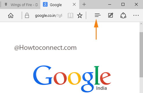 Hub icon at the upper rim of the Edge browser