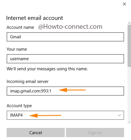 Incoming email server and Account type details