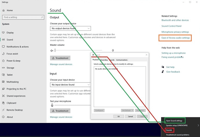 Input and Output audio devices missing in Sound settings in Windows 10