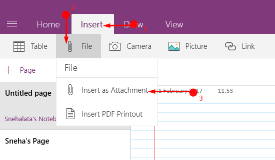 Insert Attachment and PDF in OneNote Windows 10 image 2
