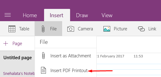 Insert Attachment and PDF in OneNote Windows 10 image 2