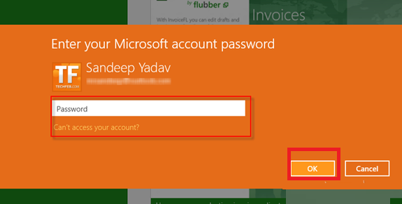 insert windows 8 account password