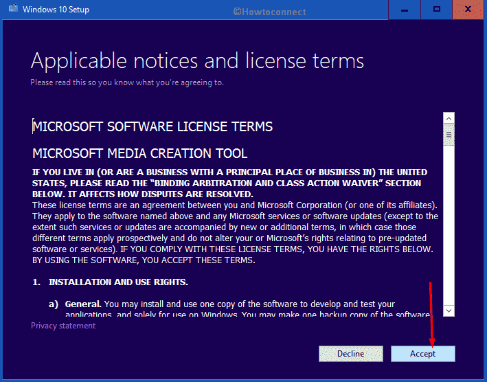 Install Windows 10 2009 - agree with license terms