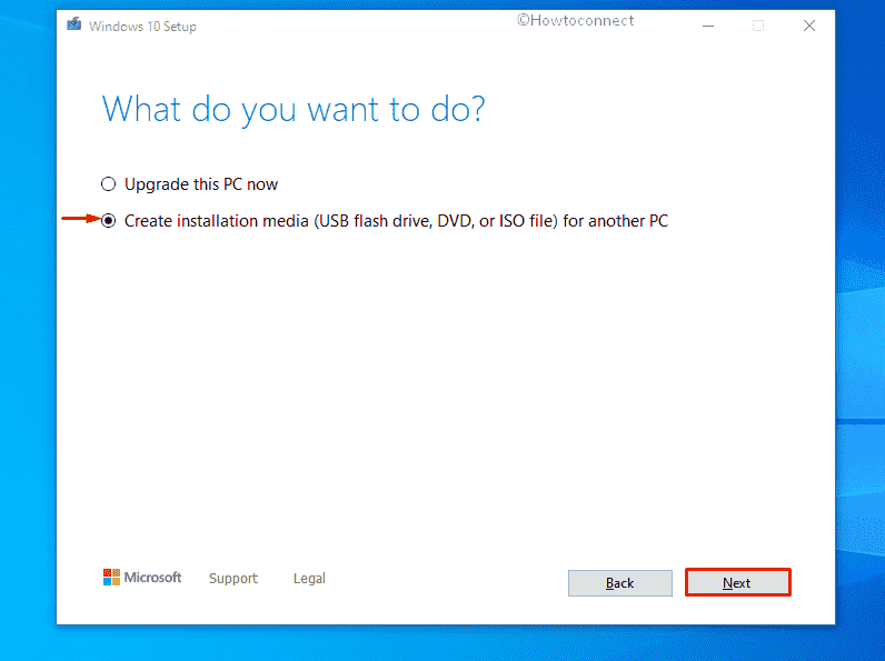 Install Windows 10 21H2 - Select Create installation media USB flash drive DVD or ISO file for another PC