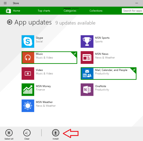 Install button after selecting the updates Install button after selecting the updates