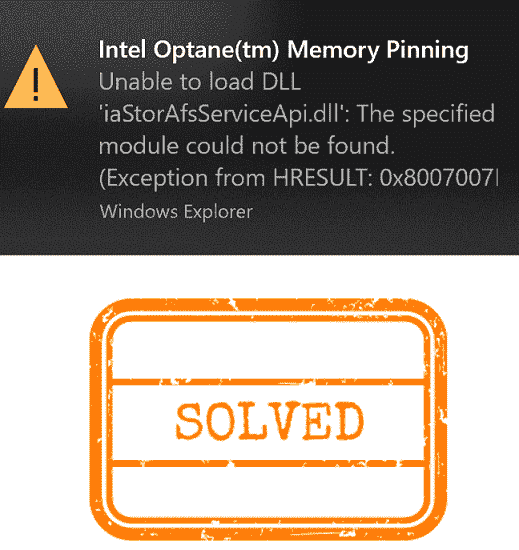 Intel optane Memory pinning error 0x8007007 in Windows 10