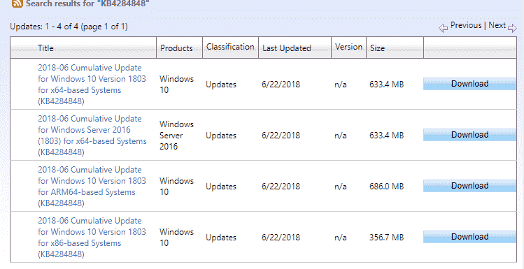 KB4284848 Windows 10 April 2018 Update Version 1803 Build 17134.137