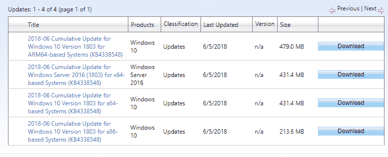 KB4338548 For Windows 10 Version 1803 Build 17134.83