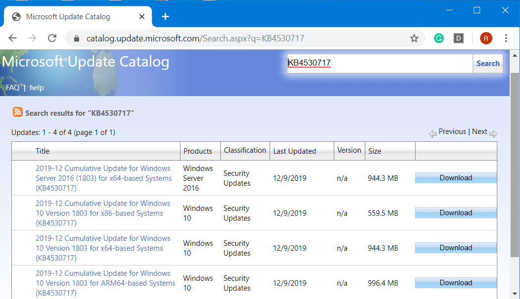KB4530717 Update for Windows 10 1803 Image 1