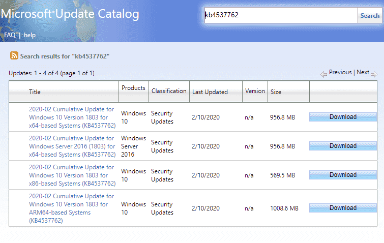 KB4537762 Update for Windows 10 1803