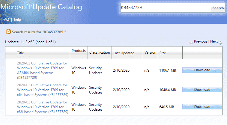 KB4537789 Update for Windows 10 1709 16299.1686